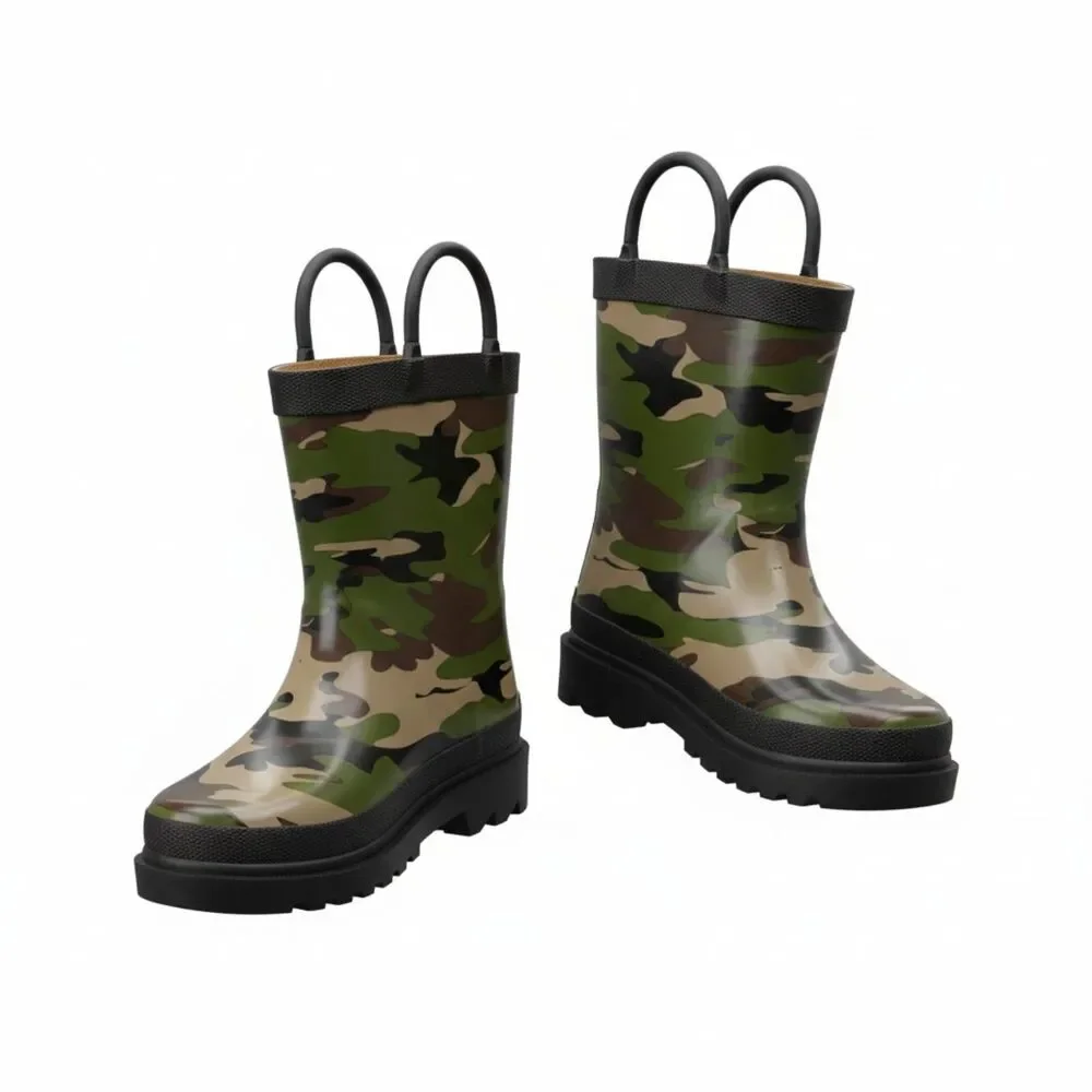Western Chief Camo Rain Boots Size 5 Kids Waterproof Rubber Frog Charm